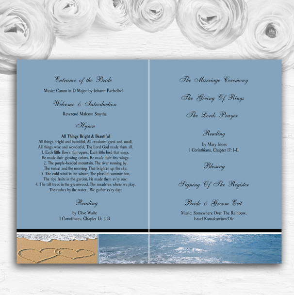 Love Heart Sand Beach Sea Personalised Wedding Double Cover Order Of Service