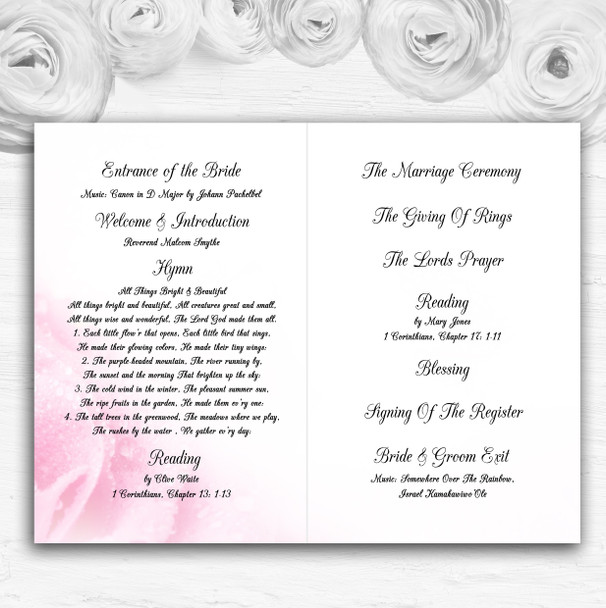 Pastel Pale Wet Pink Rose Personalised Wedding Double Cover Order Of Service