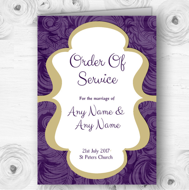 Purples Vintage Classical Personalised Wedding Double Cover Order Of Service