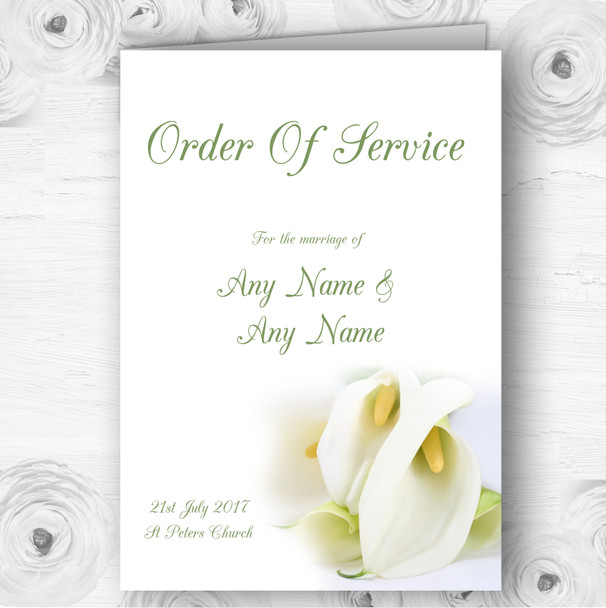 Stunning White Lily Green Personalised Wedding Double Cover Order Of Service