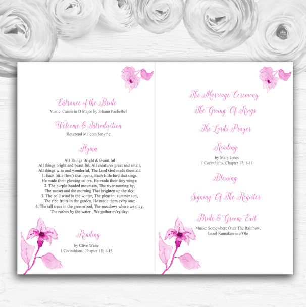 Beautiful Dusty Rose Pink Watercolour Flowers Wedding Cover Order Of Service