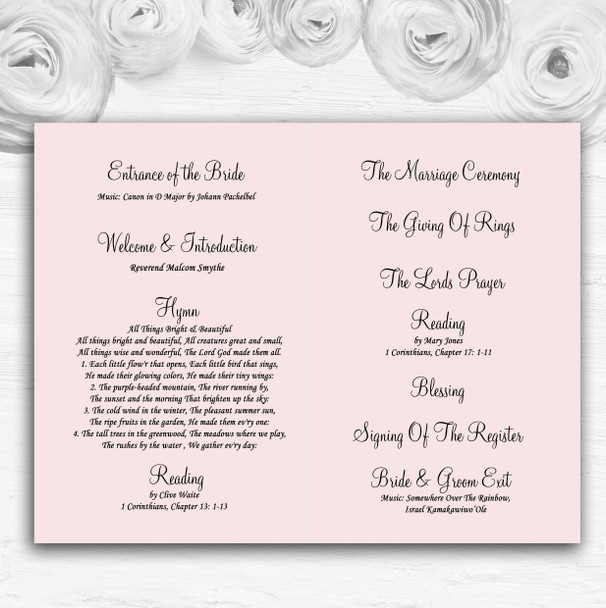 Beautiful Soft Pink Pastel Roses Wedding Double Sided Cover Order Of Service