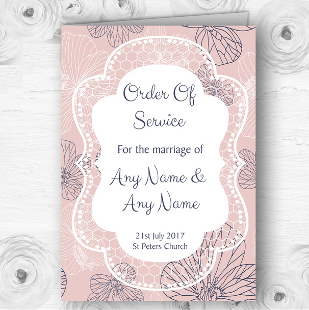 Dusty Coral Pink And Blue Floral Wedding Double Sided Cover Order Of Service