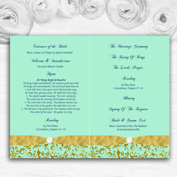 Gold And Cool Mint Green Vintage Wedding Double Sided Cover Order Of Service