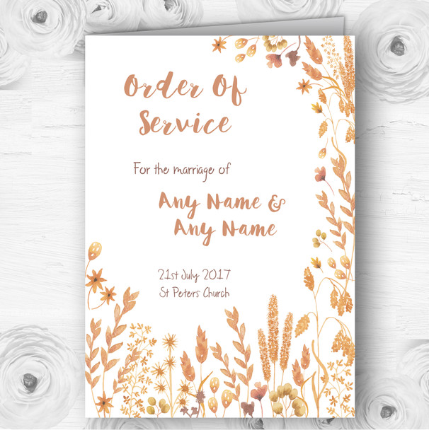 Golden Autumn Leaves Watercolour Wedding Double Sided Cover Order Of Service