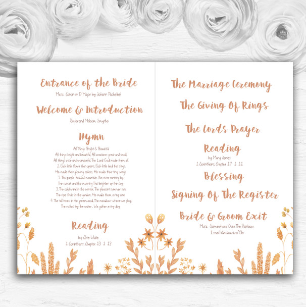 Golden Autumn Leaves Watercolour Wedding Double Sided Cover Order Of Service
