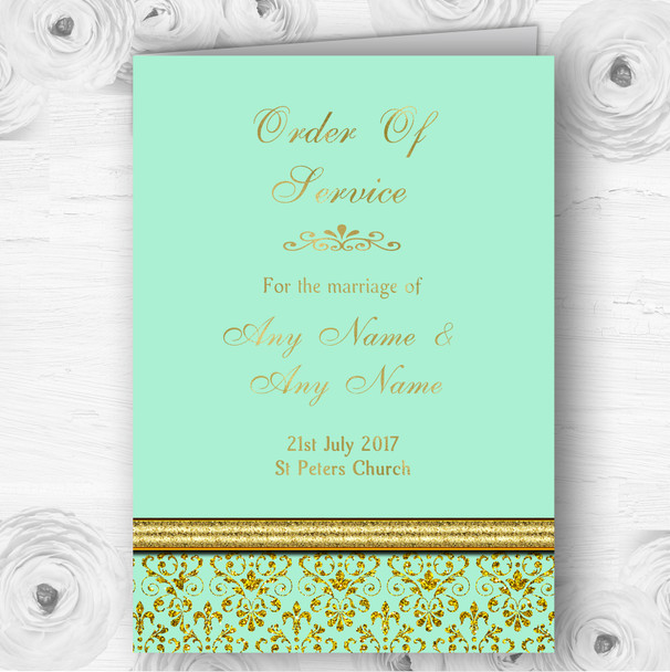 Mint Green & Gold Vintage Damask Wedding Double Sided Cover Order Of Service