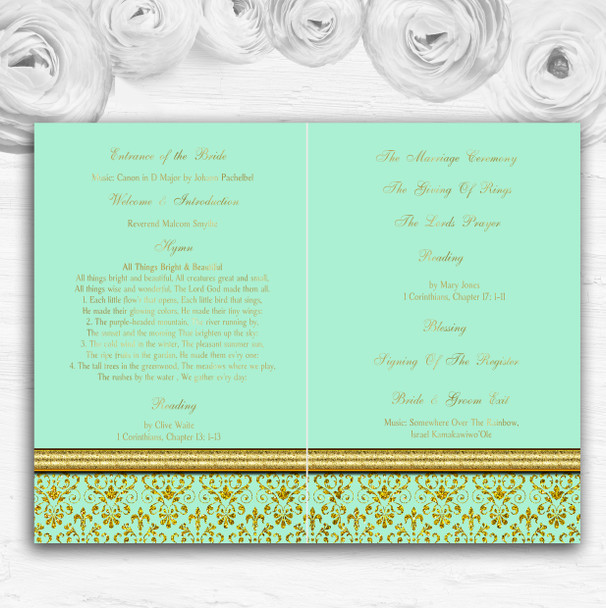 Mint Green & Gold Vintage Damask Wedding Double Sided Cover Order Of Service