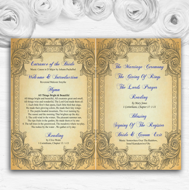 Typography Vintage Blue Postcard Wedding Double Sided Cover Order Of Service