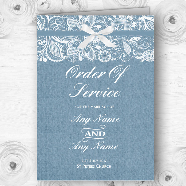 Vintage Dusky Blue Burlap & Lace Wedding Double Sided Cover Order Of Service