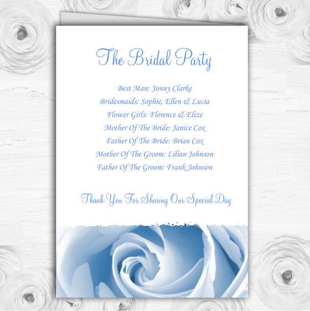 Baby Blue Pale Rose Personalised Wedding Double Sided Cover Order Of Service