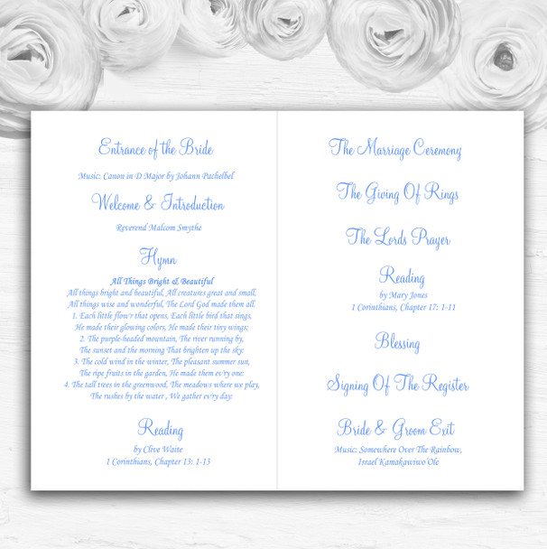 Baby Blue Pale Rose Personalised Wedding Double Sided Cover Order Of Service