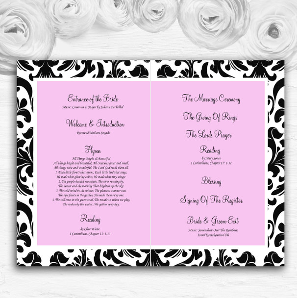 Black & Pink Damask Personalised Wedding Double Sided Cover Order Of Service