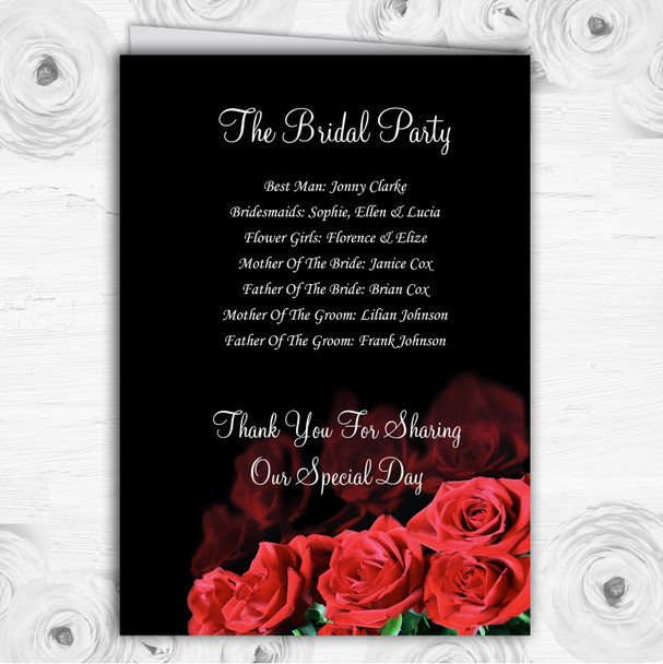 Black And Red Roses Personalised Wedding Double Sided Cover Order Of Service