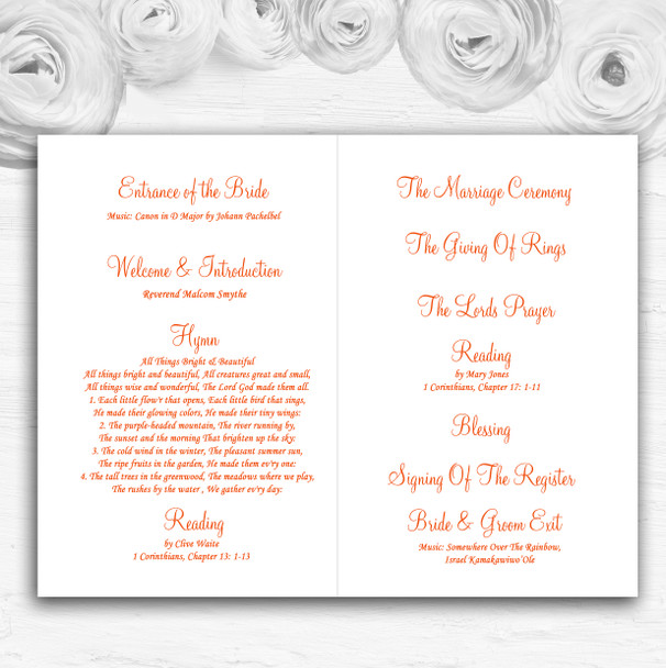 Orange Yellow Roses Personalised Wedding Double Sided Cover Order Of Service