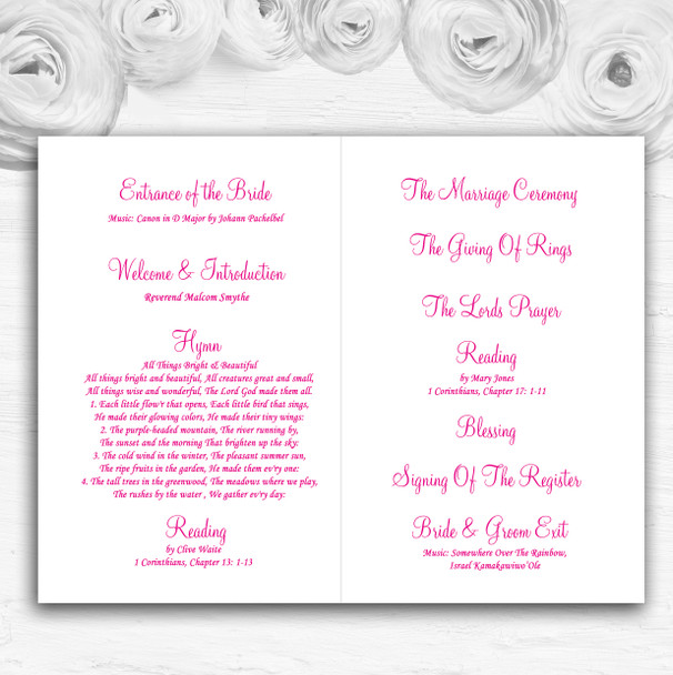 Pink Flowers Pretty Personalised Wedding Double Sided Cover Order Of Service