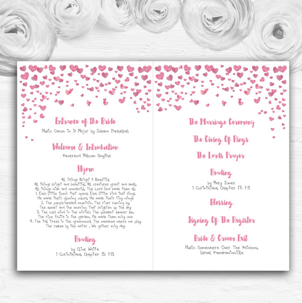 Pink Heart Confetti Personalised Wedding Double Sided Cover Order Of Service