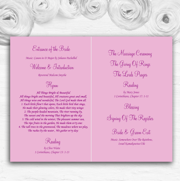 Purple Pink Flowers Personalised Wedding Double Sided Cover Order Of Service