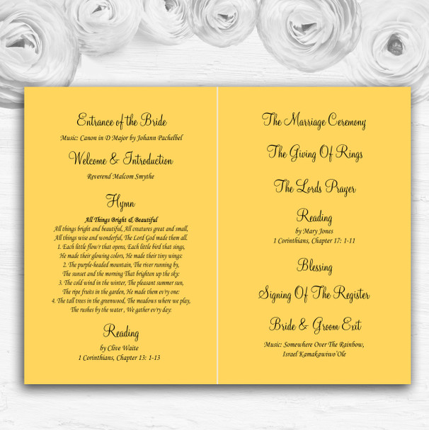 Yellow Pink Flowers Personalised Wedding Double Sided Cover Order Of Service