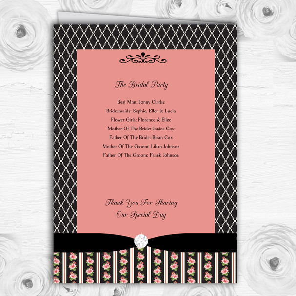 Black And Coral Pink Rose Shabby Chic Wedding Double Cover Order Of Service