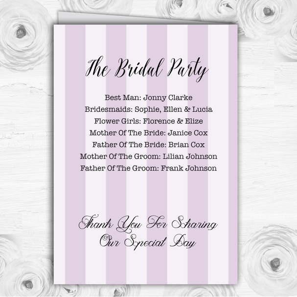 Cadbury Purple Rose & Stripes Vintage Wedding Double Cover Order Of Service