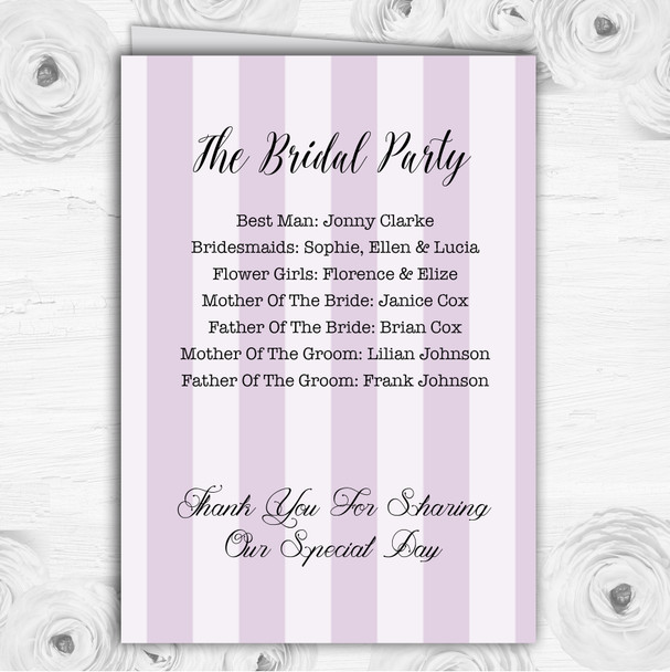 Cadbury Purple Rose and Stripes Vintage Wedding Double Cover Order Of Service