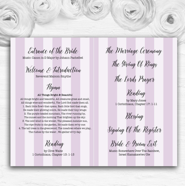 Cadbury Purple Rose and Stripes Vintage Wedding Double Cover Order Of Service