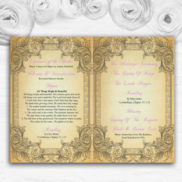 Typography Vintage Pale Pink Postcard Wedding Double Cover Order Of Service