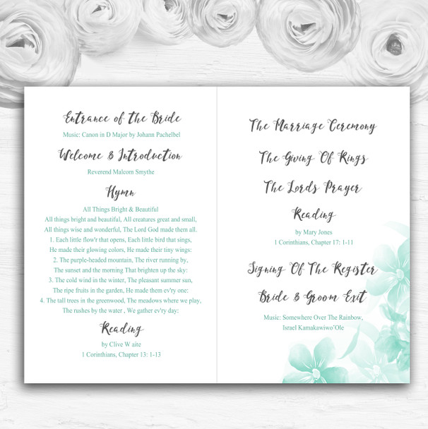 Green Watercolour Floral Personalised Wedding Double Cover Order Of Service