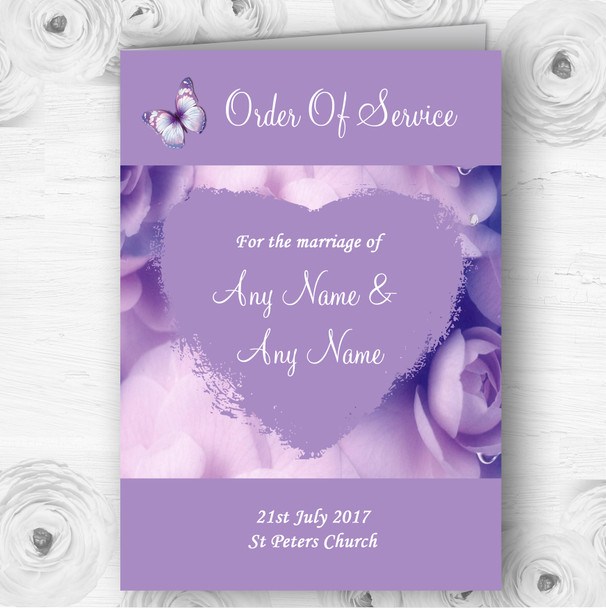 Lilac Lavender Butterfly Personalised Wedding Double Cover Order Of Service