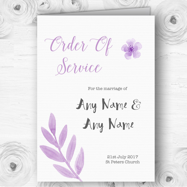 Watercolour Subtle Lilac Personalised Wedding Double Cover Order Of Service