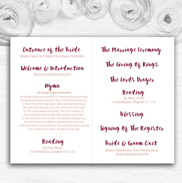 Blush Coral Pink & Deep Red Watercolour Rose Wedding Cover Order Of Service