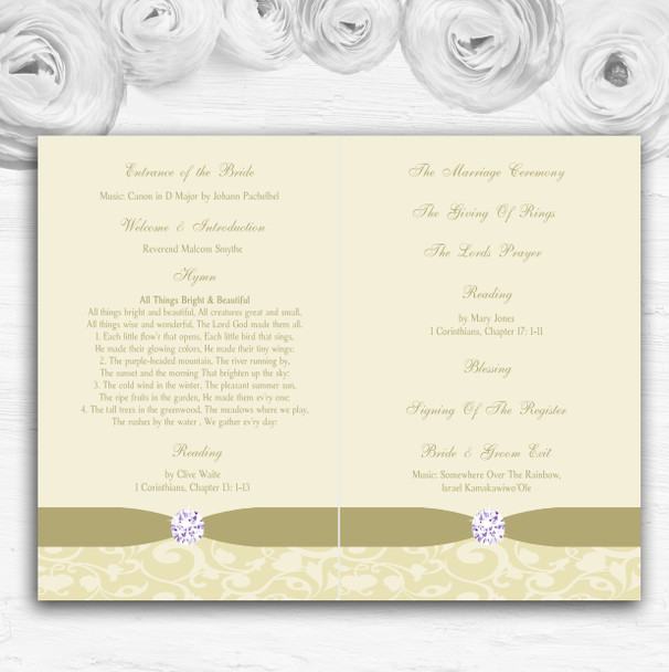 Cream Pale Gold Beige Floral Damask Diamante Wedding Cover Order Of Service