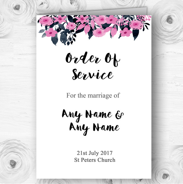 Watercolour Black & Dusty Pink Floral Header Wedding Cover Order Of Service