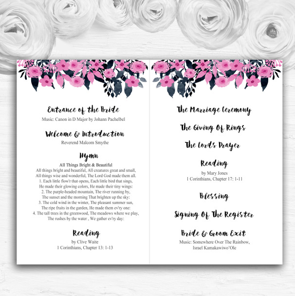 Watercolour Black & Dusty Pink Floral Header Wedding Cover Order Of Service