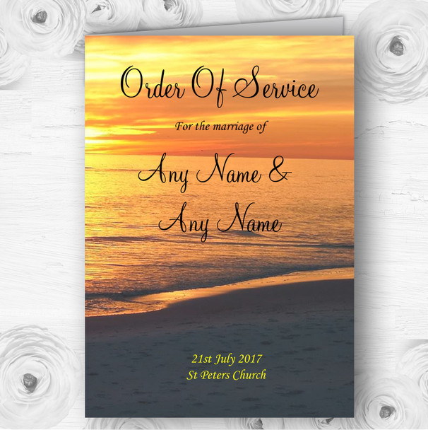 Beach At Sunset Romantic Abroad Wedding Double Sided Cover Order Of Service