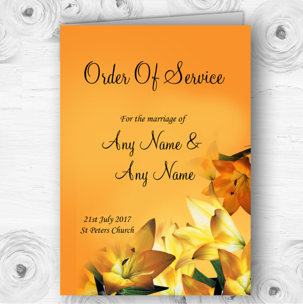 Orange Lily Flower Personalised Wedding Double Sided Cover Order Of Service