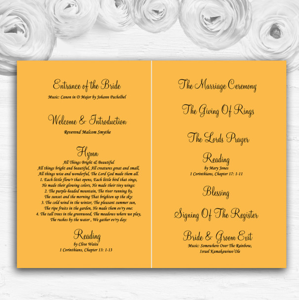 Orange Lily Flower Personalised Wedding Double Sided Cover Order Of Service