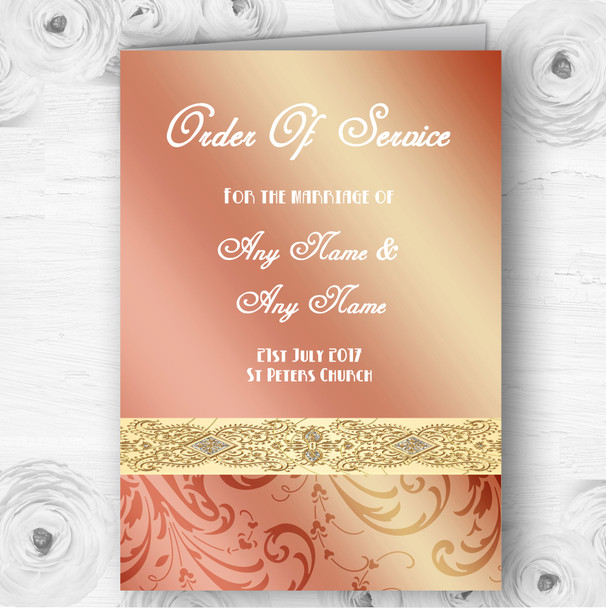 Peach Coral Damask Personalised Wedding Double Sided Cover Order Of Service