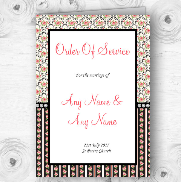 Black And Pink Shabby Chic Rose Tea Stripes Wedding Cover Order Of Service