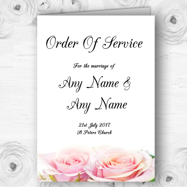 Gorgeous Pastel Pink Wet Roses Wedding Double Sided Cover Order Of Service