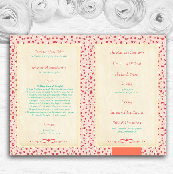 Pink Roses Shabby Chic Garland Wedding Double Sided Cover Order Of Service