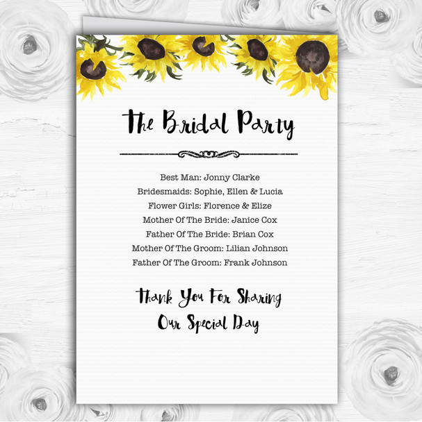 Stunning Watercolour Sunflower Wedding Double Sided Cover Order Of Service