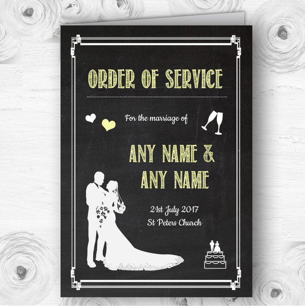 Chalkboard Yellow Personalised Wedding Double Sided Cover Order Of Service