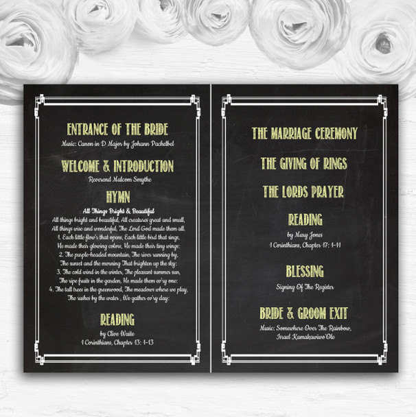 Chalkboard Yellow Personalised Wedding Double Sided Cover Order Of Service