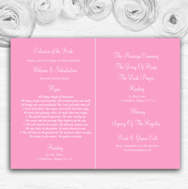 Pretty Pink Roses Personalised Wedding Double Sided Cover Order Of Service