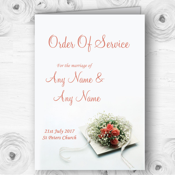 Peach Coral Rose Personalised Wedding Double Sided Cover Order Of Service