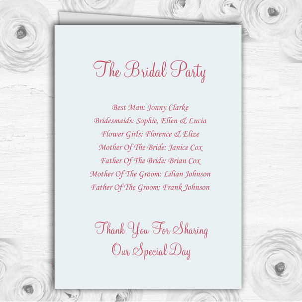 Pink Heart Roses Personalised Wedding Double Sided Cover Order Of Service