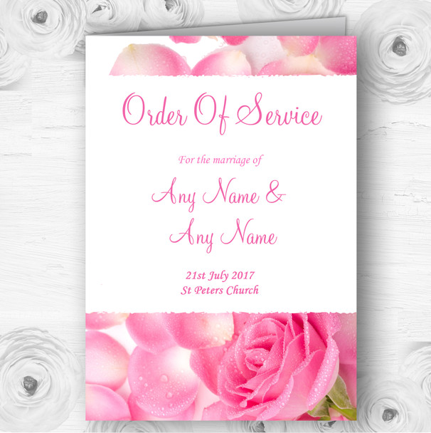 Pink Rose Petals Personalised Wedding Double Sided Cover Order Of Service