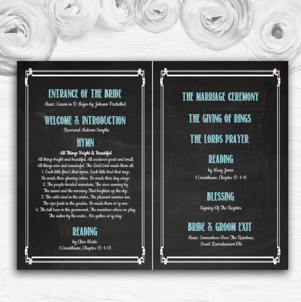 Chalkboard Aqua Personalised Wedding Double Sided Cover Order Of Service